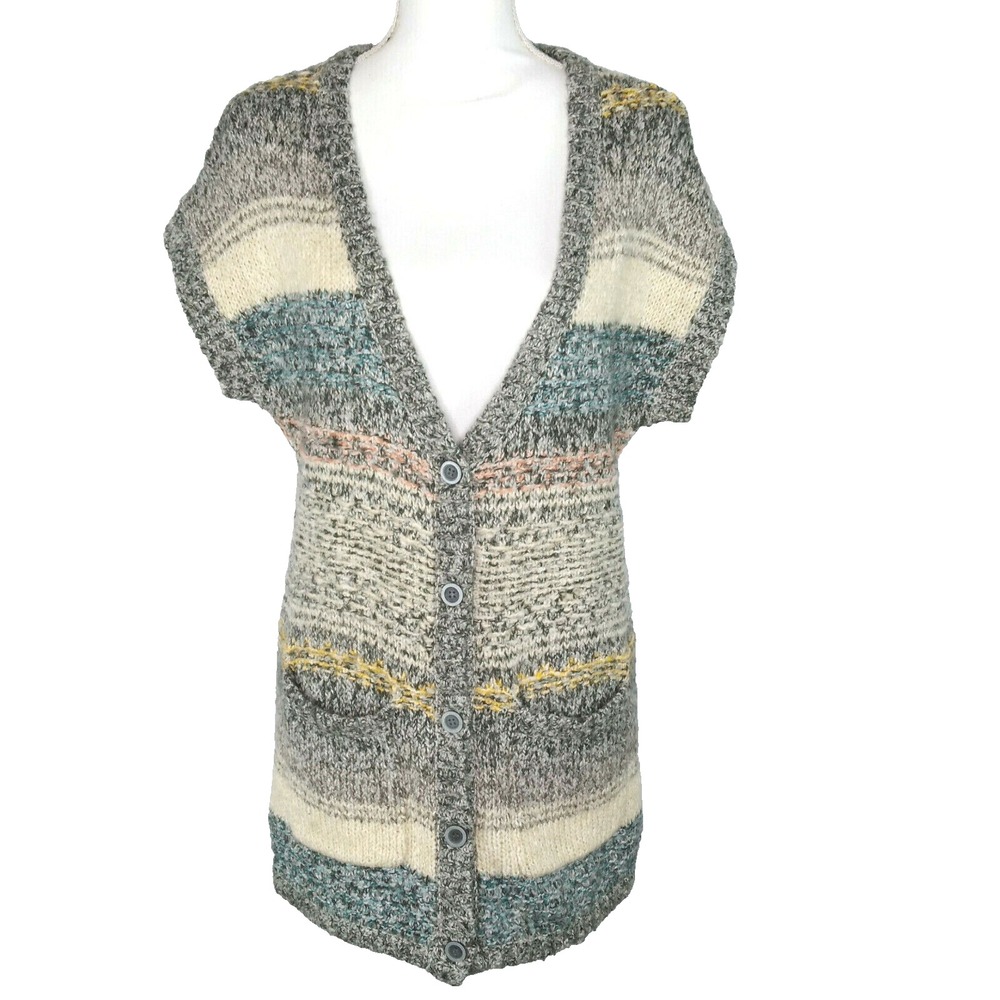 Forever 21 Boutique Women Knit Sweater Size S/P Tunic Top Short Sleeve Button Up